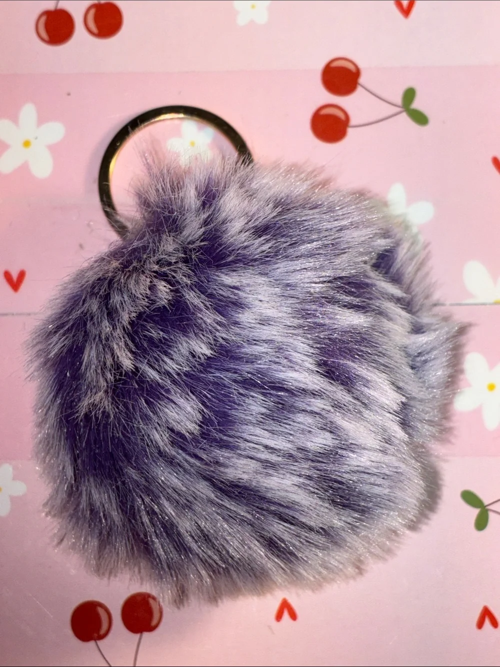 Plush Faux Fur Pom Keychain - Lavender Purple